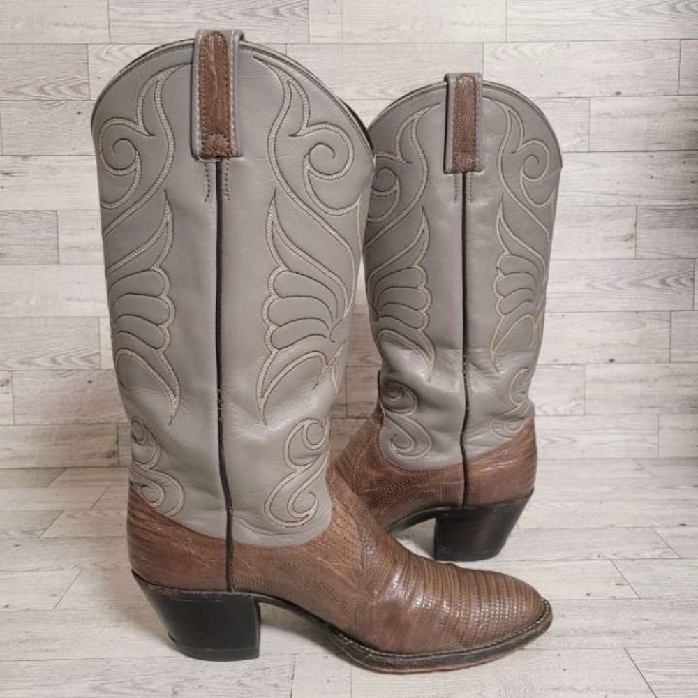 Vintage Dan Post Western Exotic Gray Lizard Leather Cowboy Boots Women’s 7 C - Picture 9 of 9